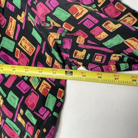 Retro 100% Silk Blouse Size 20W Abstract Geometric 80s Colorful Disco Bowling - Picture 6 of 7